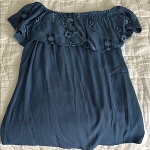 Knox Rose Blue Ruffled Short Sleeve Blouse